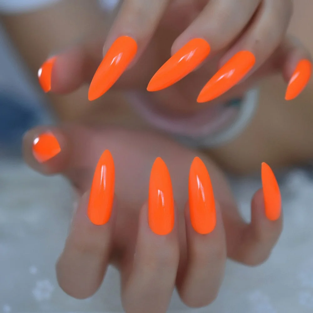 Sharp Pointed Fake Nails Black Gelnails Medium-Long Size Real Stiletto Point Acrylic Nail Tips 24-Nail Inspo