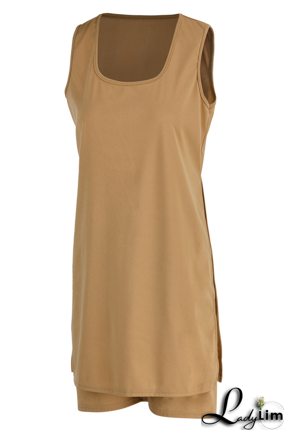 Black Casual Solid Slit Square Collar Sleeveless Two Pieces