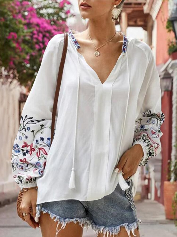 Ethnic Print Long Sleeve Bohemian Top Casual Blouse P1750596
