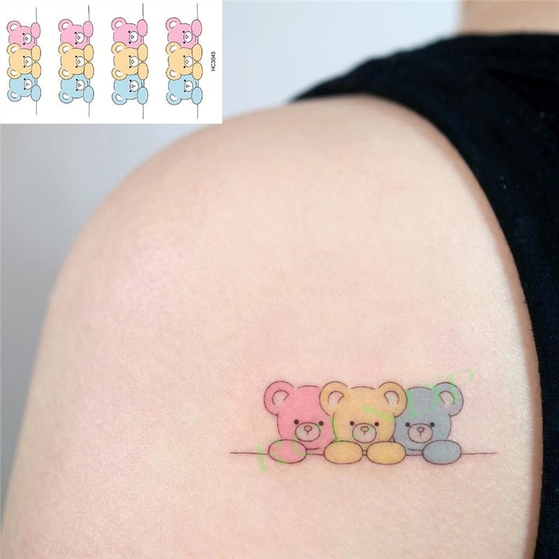 Waterproof Temporary Tattoo Sticker Cute Colorful Cartoon Bear Flash Tatoo Fake Tatto Body Art for Woman Men