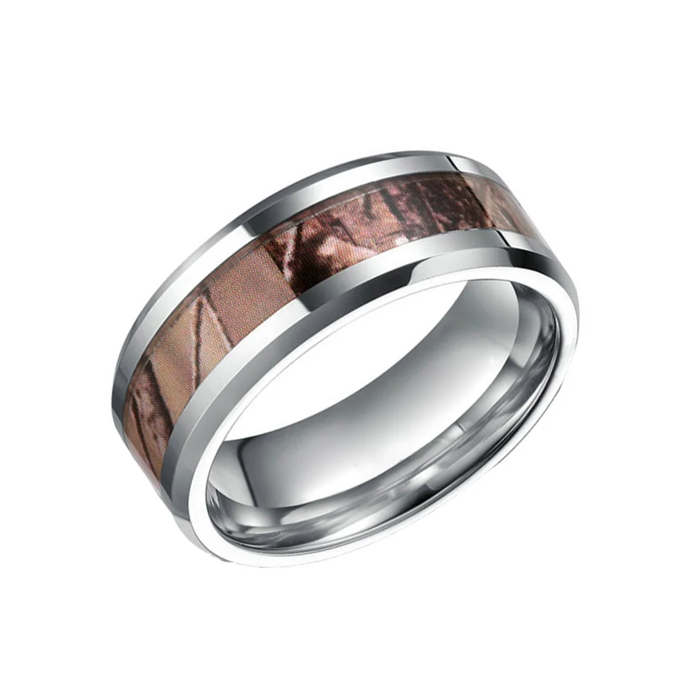8mm Mens Camo Trees Leaves Camouflage Hunting Inlay Tungsten Rings