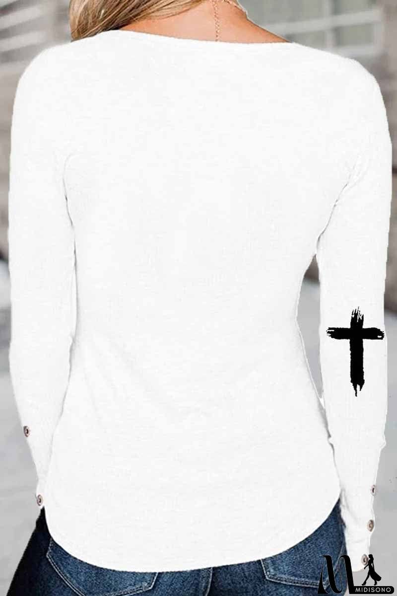 MidiSono - Street Print Letter O Neck Tops