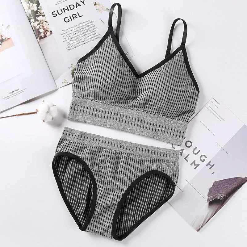 Sexy Women Bra Panties Set Push Up Bra Sport Top Set Letter Seamless Active Bra Female Lingerie Set Fitness Crop Top Underwear