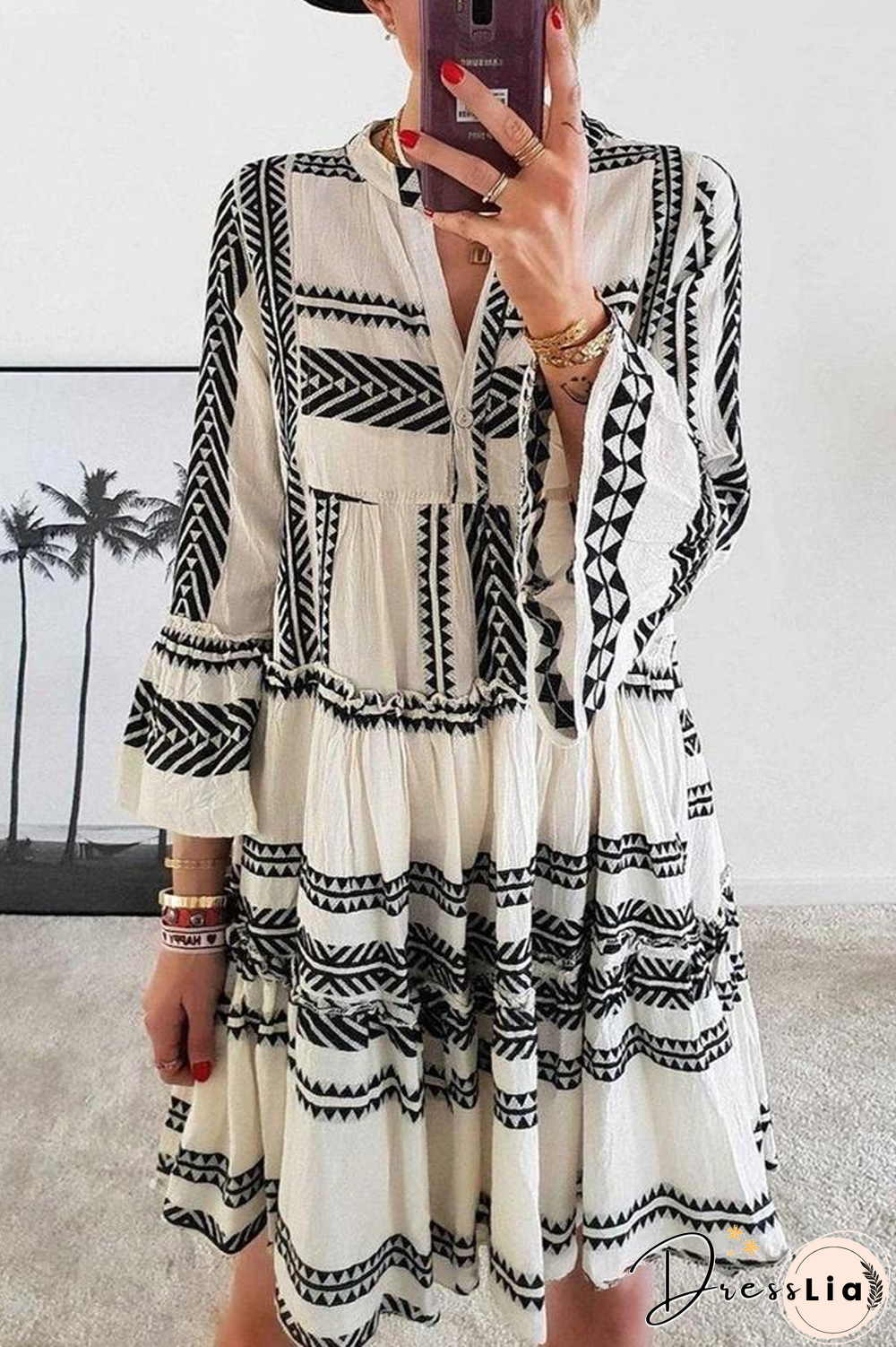 KarliDress Geometric Printed V-neck Mini Dress P12557