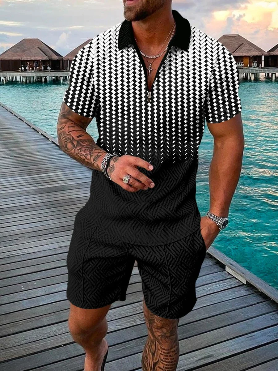 Men's Casual Gradient Polo Shirt Two Piece