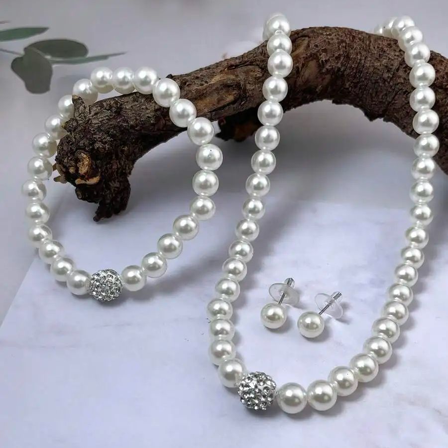 Tegooe 3PCS Imitation Pearl Jewelry Set with Rhinestone Accents - Wedding Party Gift
