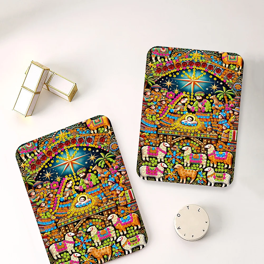 DIY Diamond Art Shiny Crystal Mirror Lightweight Standing Makeup Mirror (Prayer)