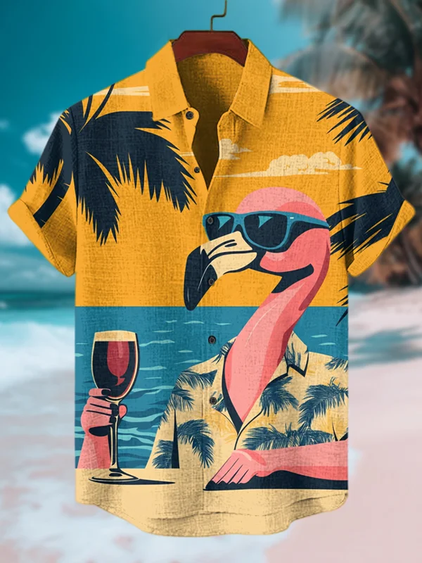 Men's Flamingo Beach Resort Art Print Casual Shirt