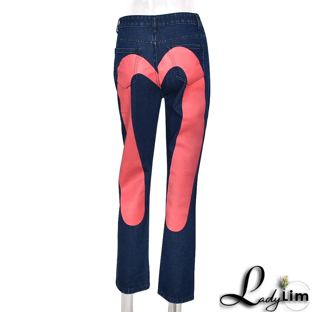 New Sexy Washed Print Personalized Straight Jeans