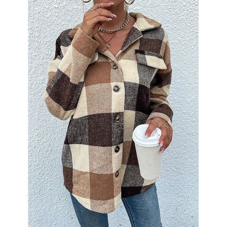 CHECK LAPEL LONG SLEEVE LOOSE SHAKET