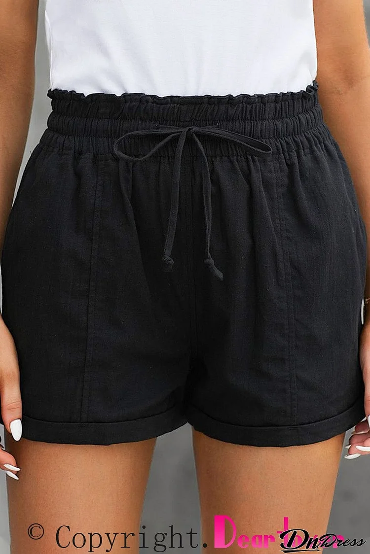 Elastic Waist Drawstring Roll Hem Shorts