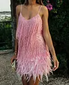 Women's Tassel Sequins Feather Stitching Shining Party Mini Dress