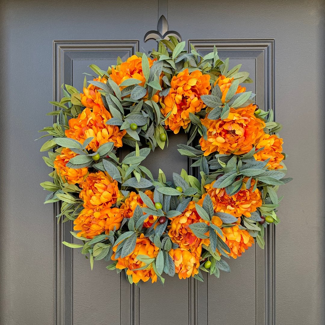 Fall Golden Peony and Olive Branch Wreath