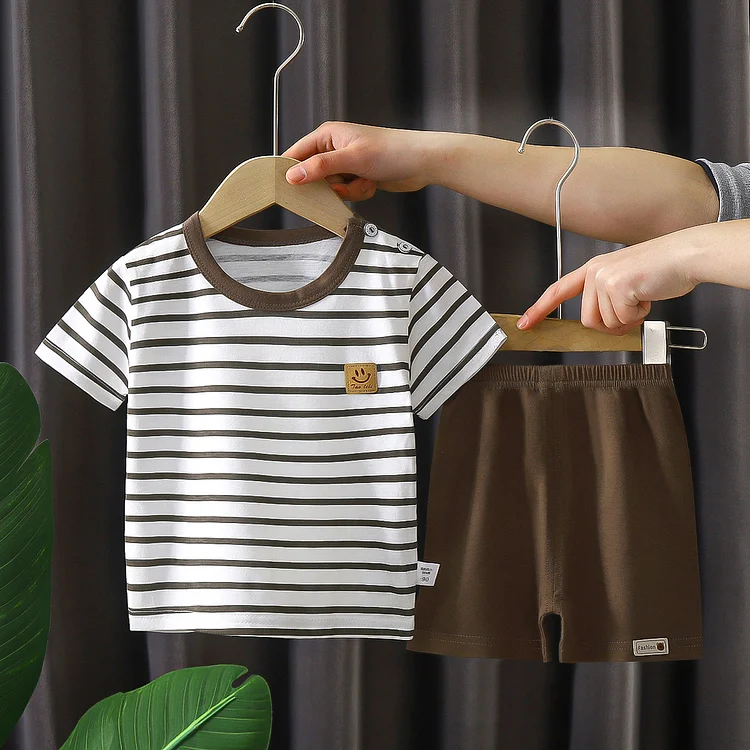 2025 New Style Boys' Pure Cotton T-Shirt and Shorts, Korean Style Girls' Baby Clothing