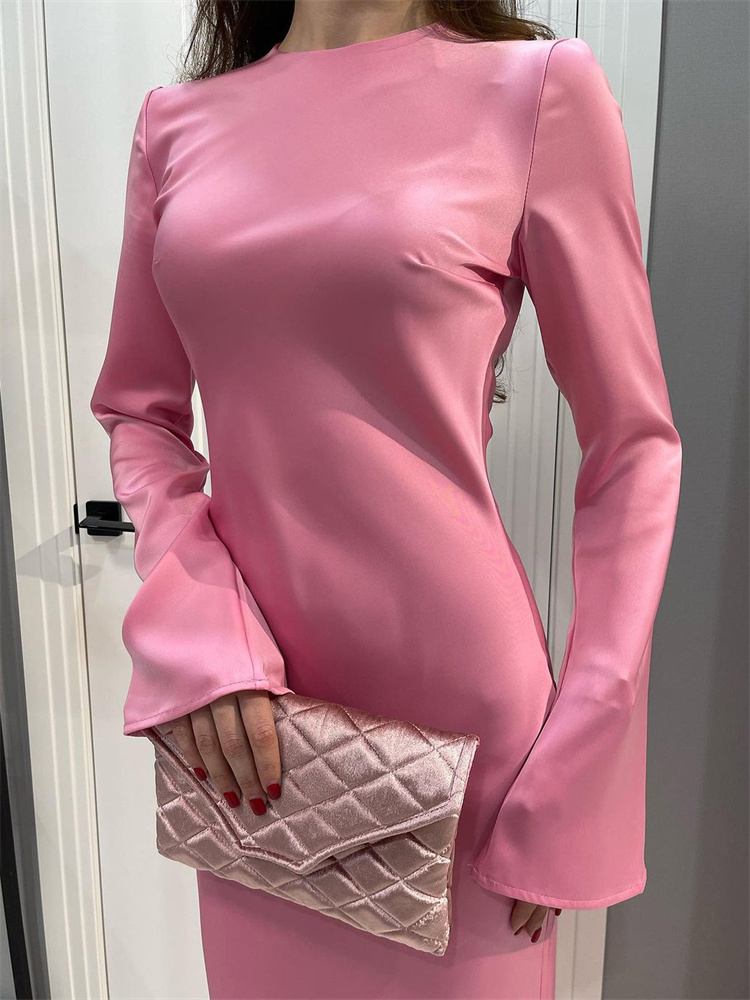Ootddress Solid High Waist Fashion Maxi Dress For Women Long Sleeve Patchwork Slim Elegant Party Dress Autumn 2025 Female Long Dress