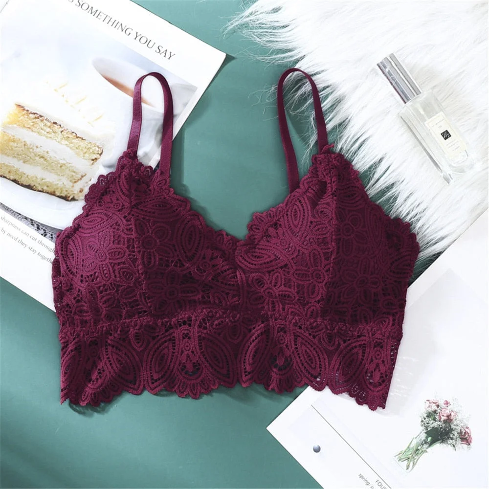 Fashion Women Lace Bralette Seamless Bras Sexy Beauty Back Tube Tops Girls Underwear Gathered Bras Hollow Out
