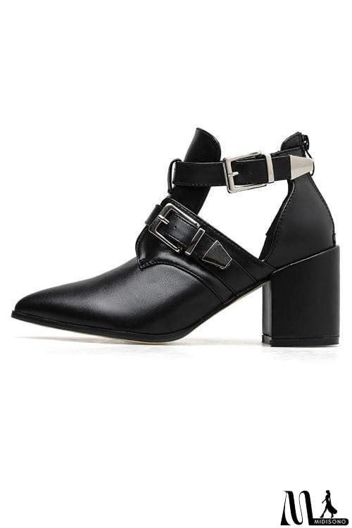 MidiSono - Leather Buckle High Heels Boots