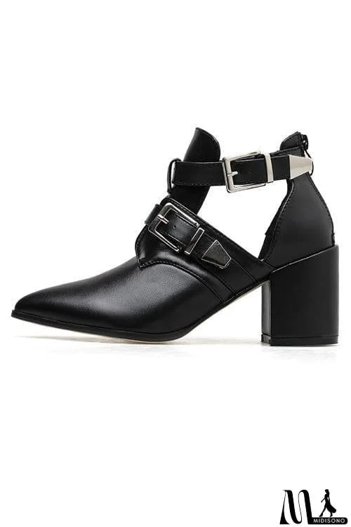 MidiSono - Leather Buckle High Heels Boots