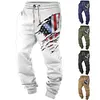 Men's Vintage American Flag Print Pocket Casual Athletic Elastic Waist Trousers by Inlyline