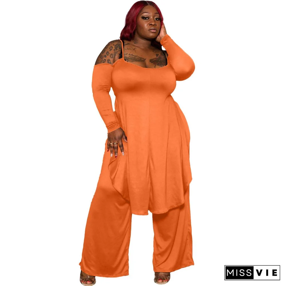 Plus Size Irregular Solid Casual Wide-leg Pants Suits