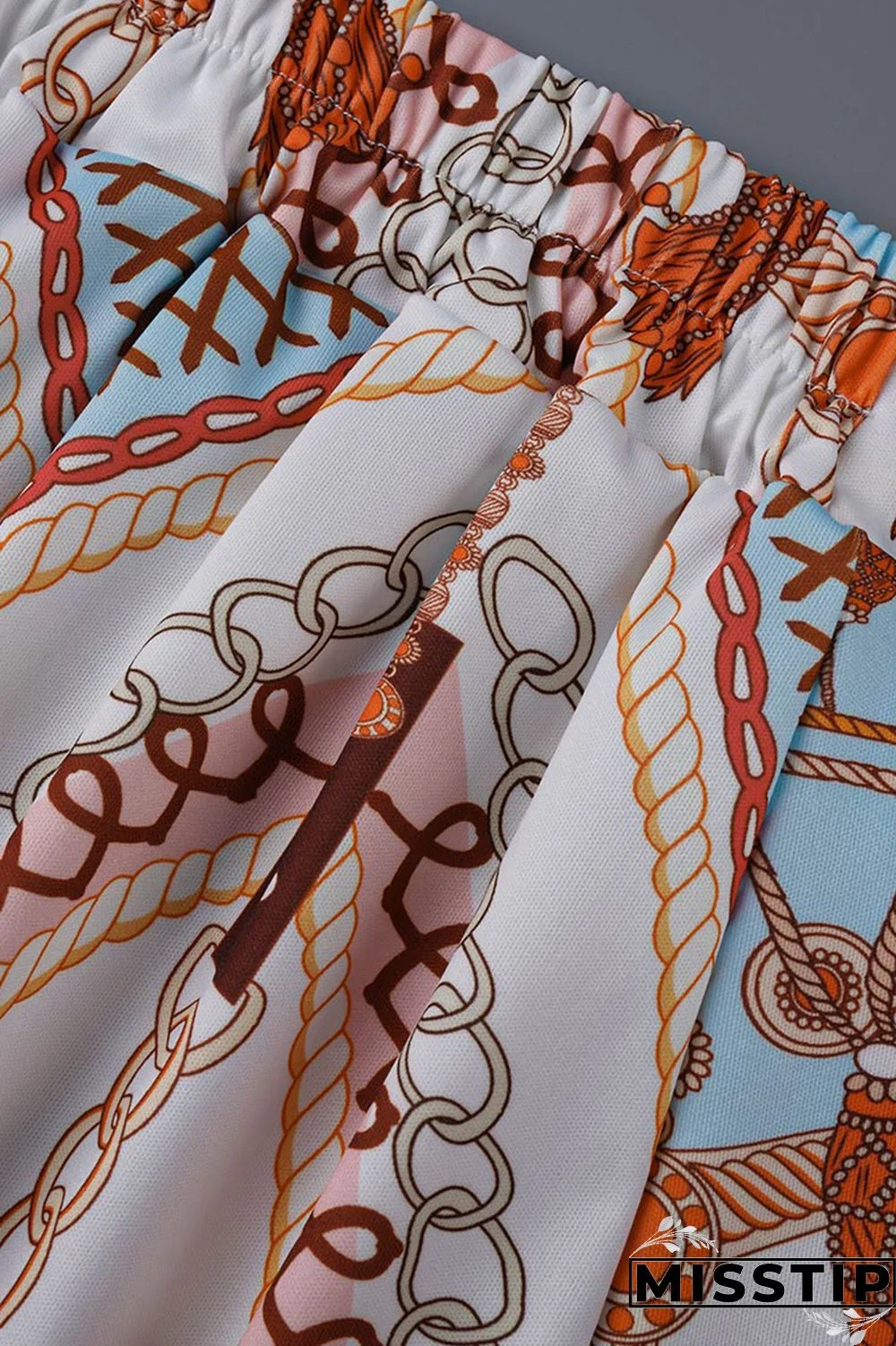 Orange Fashion Print Backless Strap Design Halter Sleeveless Two Pieces