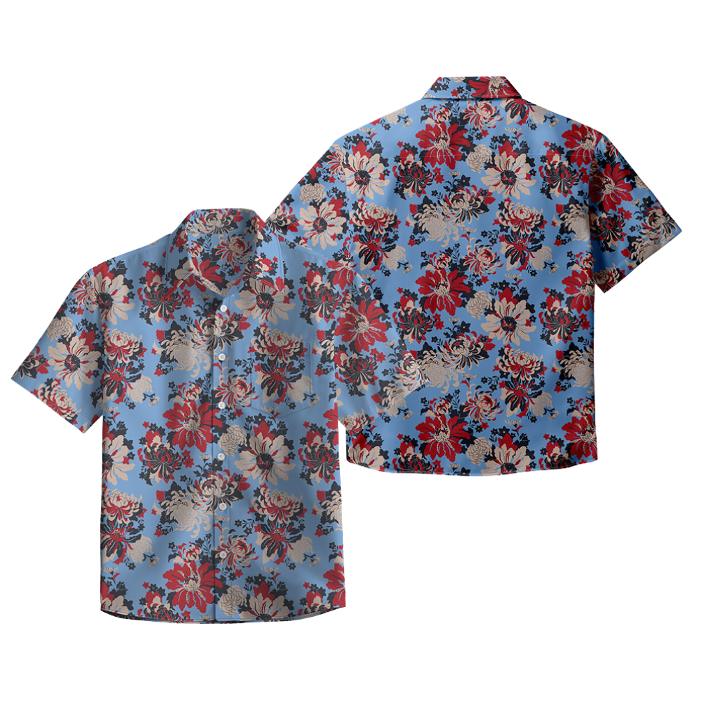 Men's Vintage Shirt Hawaii Summer Short Sleeve Shirt Floral Print Beach Shirt 100%Cotton