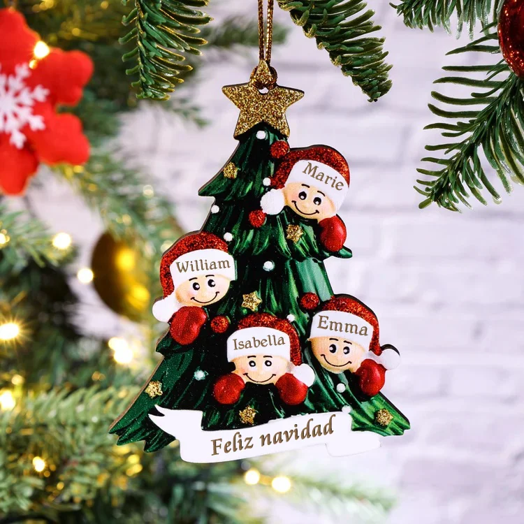 Navidad-Muñecas Ornamentos Navideños 4 nombres personalizados con texto Adorno de Madera
