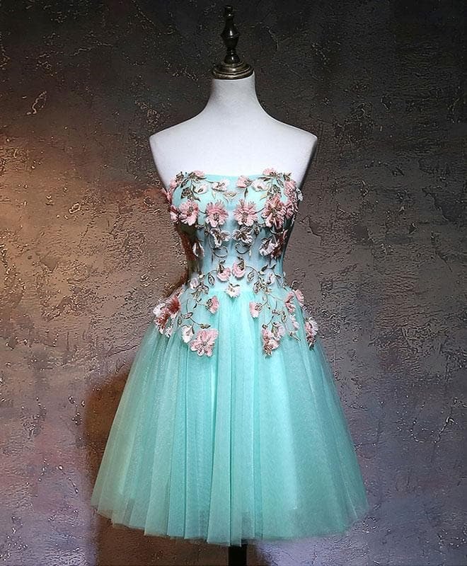 Green Tulle Lace Applique Short Prom Dress R001R