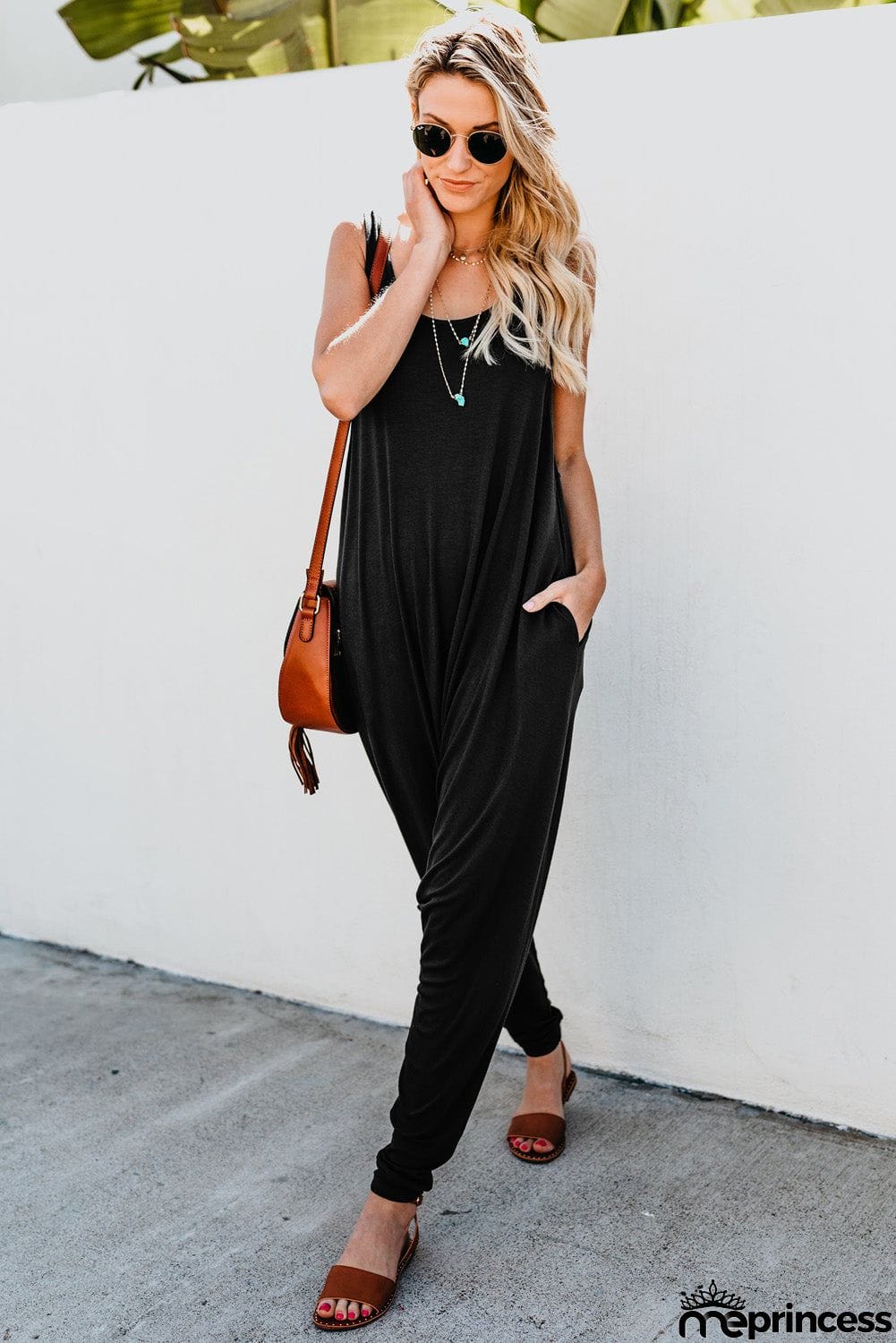 Sleeveless Pocketed Harem Jumpsuit