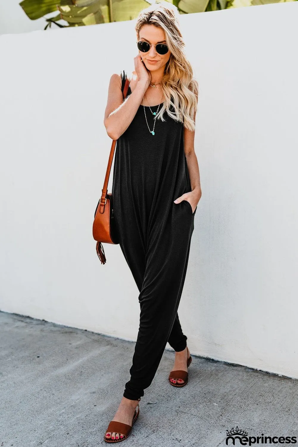 Sleeveless Pocketed Harem Jumpsuit
