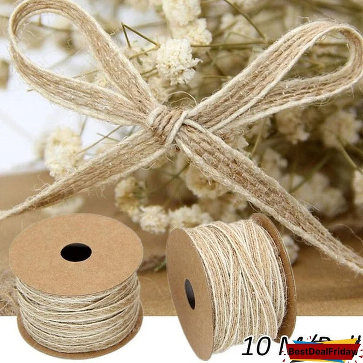 10M/Roll Width 0.5cm Jute Burlap Rolls Hessian Ribbon With Lace Vintage Rustic Wedding Decoration Christmas Ornament Party Wedding Decor