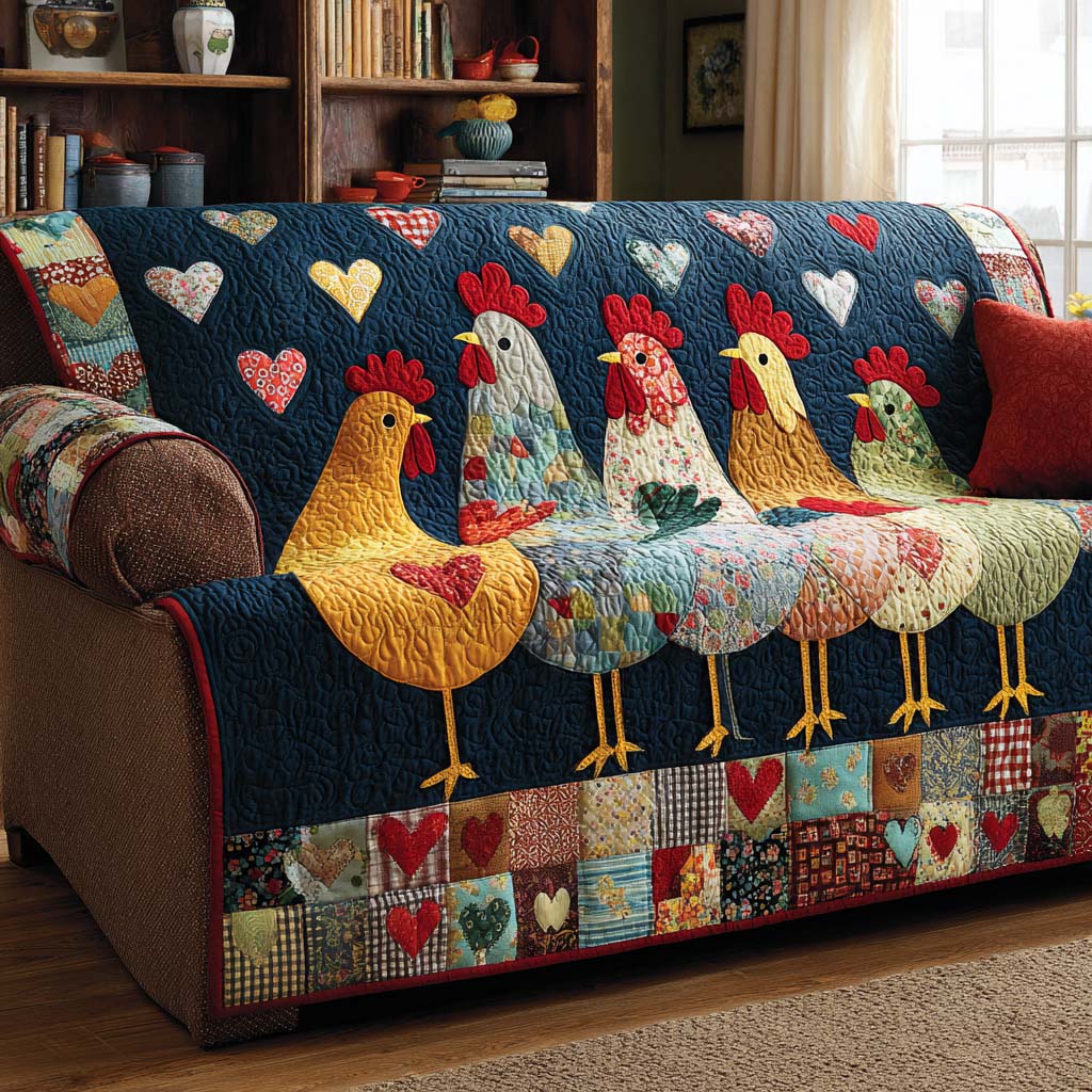 Cozy Rooster Lineup Quilted Sofa Cover NCU0XD2120 everthome