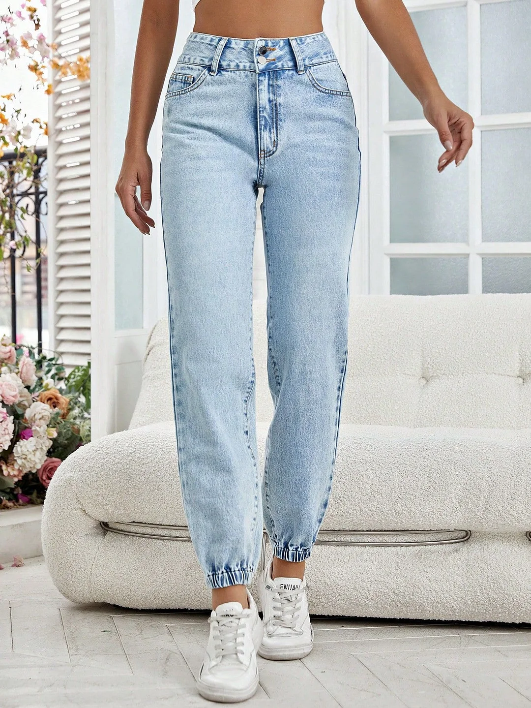 Women's Light Blue Pencil Pants Loose Denim Jeans