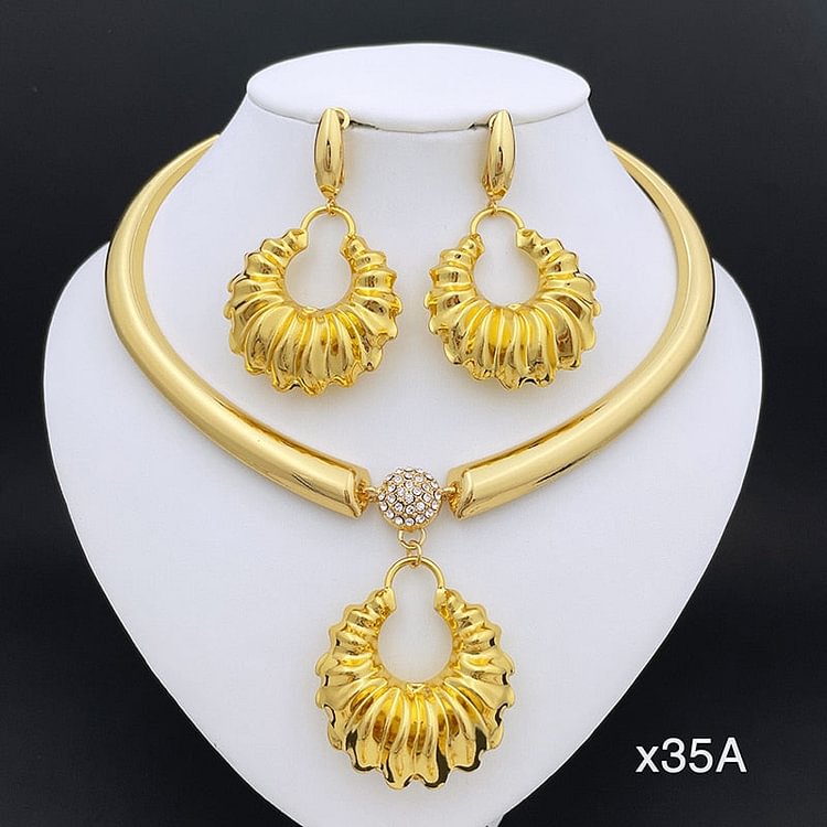 Fashion  Necklace Big Earrings Large Pendant Nigeria Bride Jewelry Wedding Party Gifts