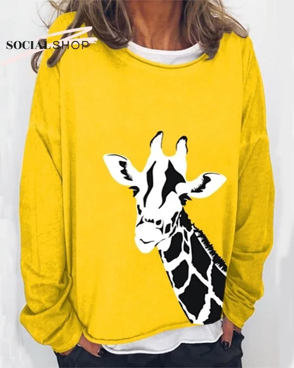 Women's Loose Giraffe Long Sleeve Sweatshirt socialshop