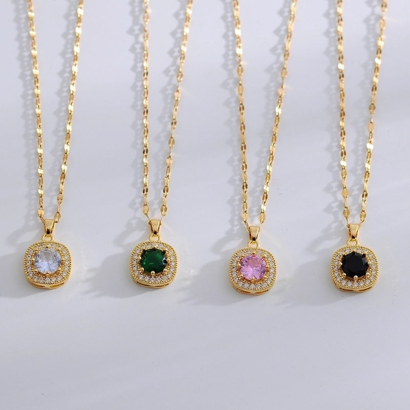 Copper 18K Gold Plated Minimalist Shiny Inlay Square Zircon Rings Earrings Necklace