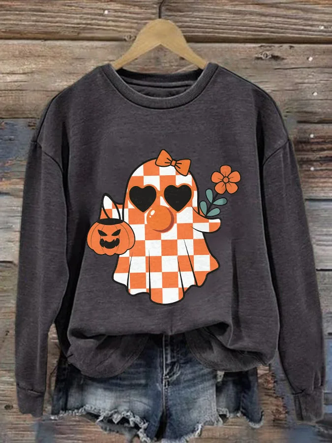 Women's Halloween Ghost Print Casual Sweatshirt