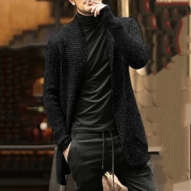 BrosWear Men's Long Sleeve Trench Coat Knitted Sweater black