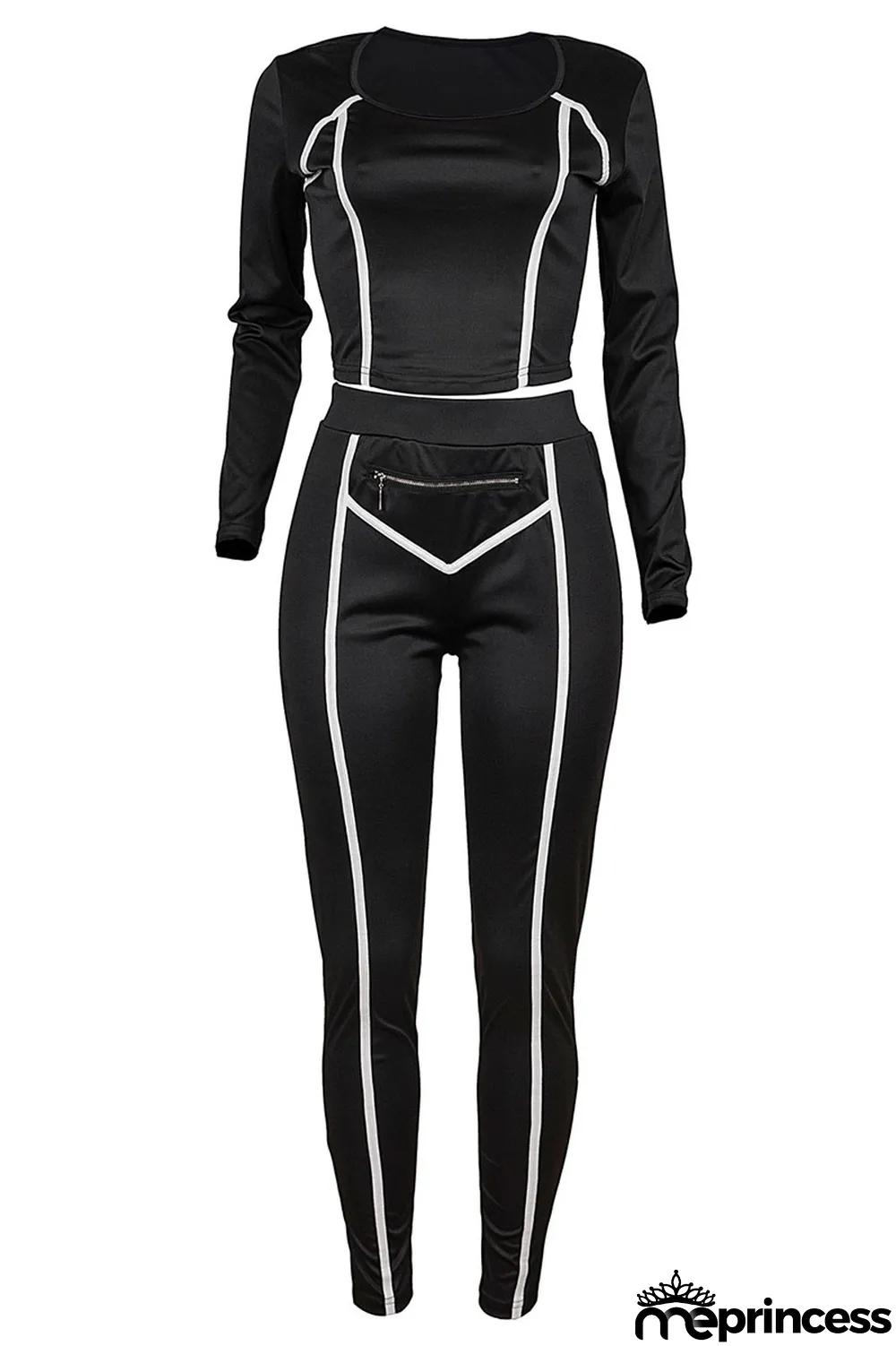 Tangerine Red Casual Solid Split Joint Zipper U Neck Long Sleeve Two Pieces