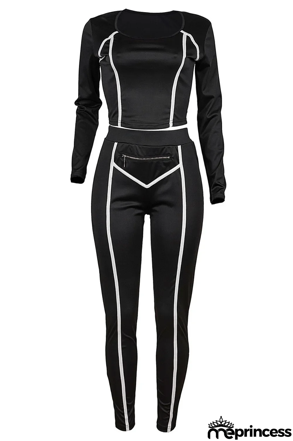 Tangerine Red Casual Solid Split Joint Zipper U Neck Long Sleeve Two Pieces