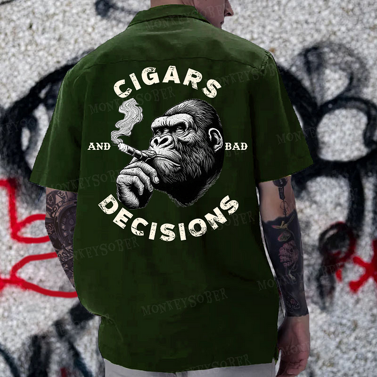 Cigars & Bad Decisions Reversible Printed Button Up Shirt