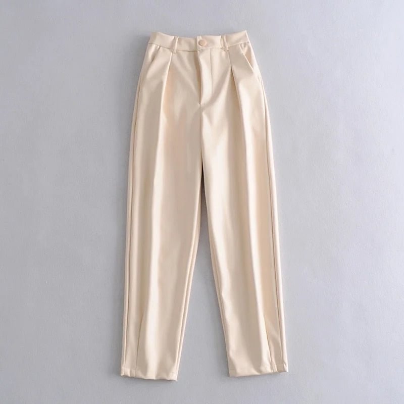 Za Women's PU Pants High Waist Trousers Female Harem Pants Oversize Faux Leather Casual Loose Office Ladies Pants Streetwear TRF