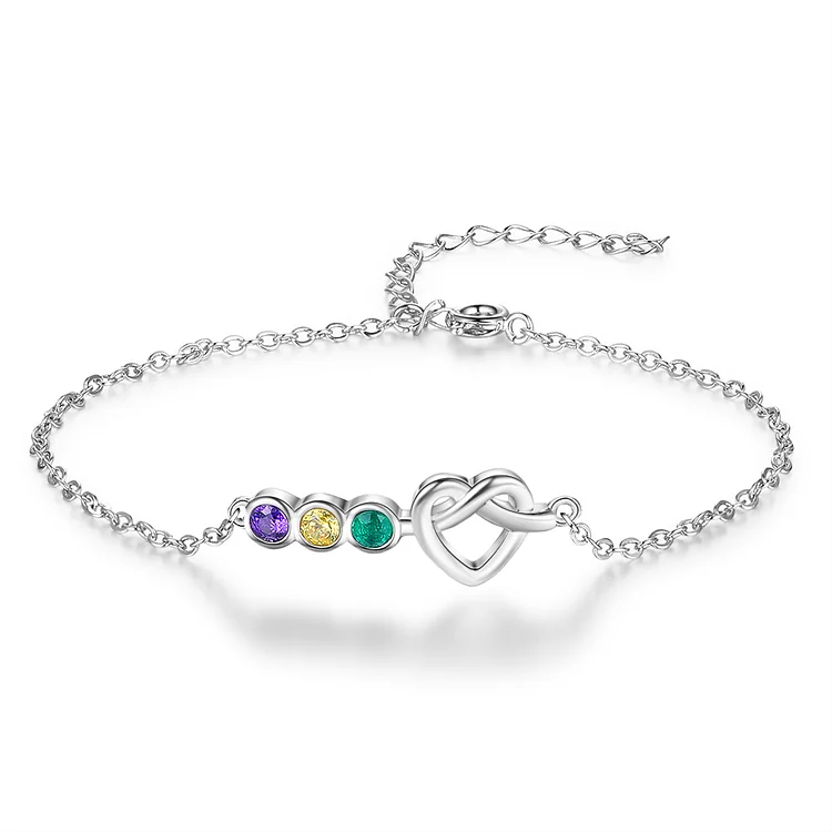 Pulsera de corazón con 3 piedras de nacimiento