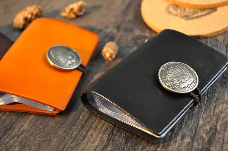 Original leather small card bag, retro vegetable tanned leather Indian head multi-card bag