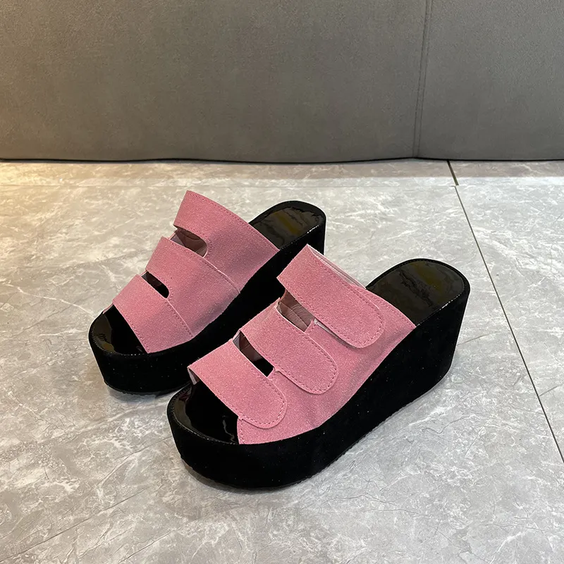 Breakj Breakj Slippers Women's 2023 Korean Version Of Spring And Summer Large Code Magic Stick Thick Bottom Slope And Cold Drag Frosted High With Ladies Slippers