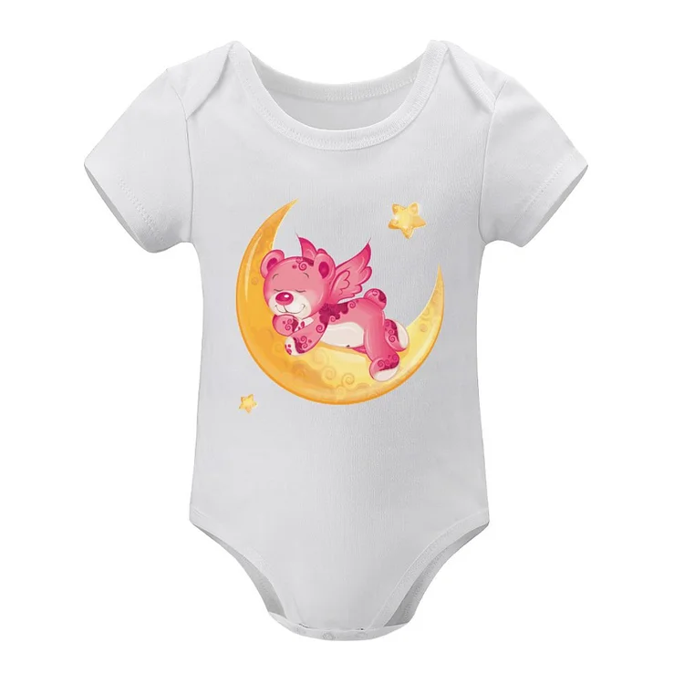 Short Sleeved Baby Jacket Moon, Pink Bear