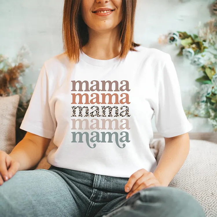 Boho Mama Shirt for Mom for Mother's Day,Retro Mom T Shirt Gift for Women,Leopard Mama T-shirt