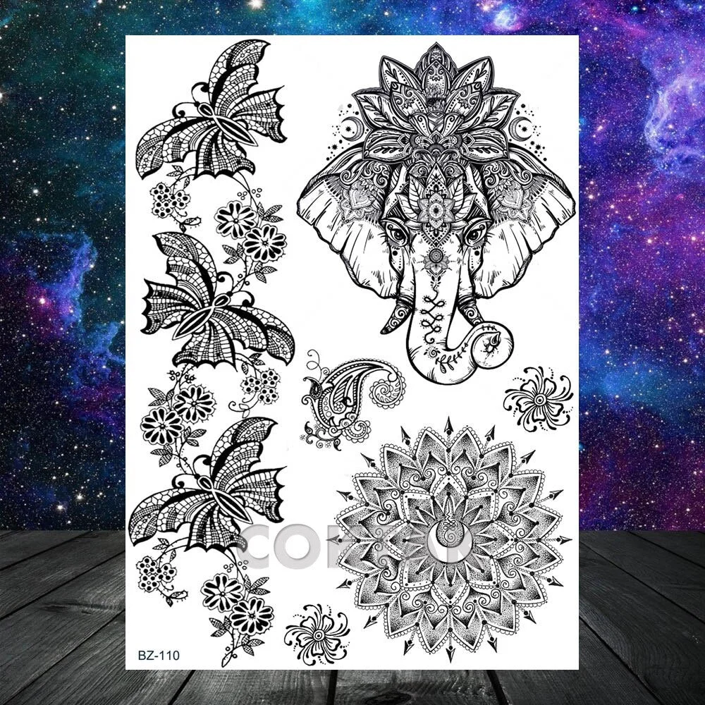 Geometric Skull Temporary Tattoos For Men Women Realistic Fake Wolf Gangster Tattoos Sticker Outer Space Planets Tatoos Washable