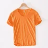 Cotton Linen Breathable Slim Solid Color Short-sleeved T-shirt
