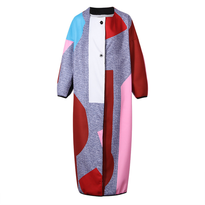 Casual Color Block Lapel Midi Outerwear 